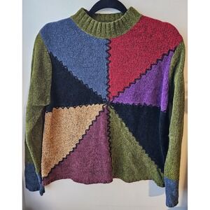 90s Style Patchwork Colorblock Knit Sweater Petite Large PL – Made in Korea